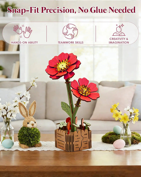 3D Wooden Flower Puzzles For Adults No Glue Needed Building Craft Kits For Cool Gift Ideas Housewarming And Relaxing Weekend Projects Laser Cut Realistic Floral Sets You Assemble And Display on table with decor