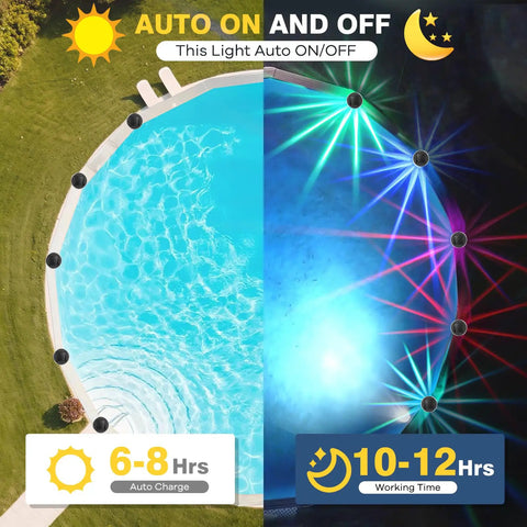 Solar Powered RGB Pool Lights For Above Ground Pools Auto Color Changing LEDs, IP65 Waterproof, 6 Pack, Frame Pool Decor