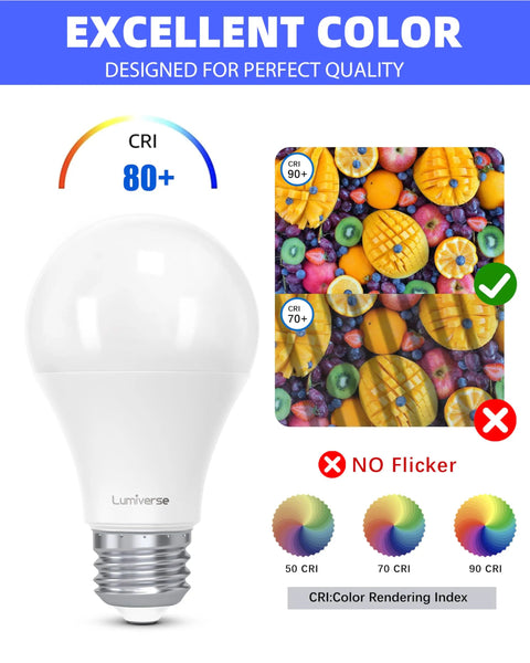 Bright A19 LED Light Bulbs 60W Equivalent 9W Soft White 2700K 800 Lumens E26 Base Non Dimmable UL Listed 6 Pack