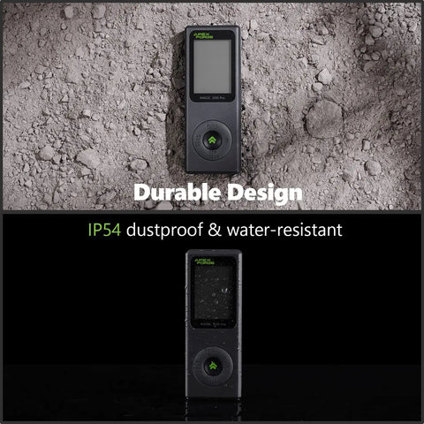 Bluetooth Laser Distance Meter With Real Time Measuring And 165 Foot Range Type C Rechargeable on rocky surface, IP54 rating