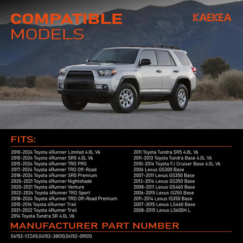10 Piece Engine Oil Filter Kit Fits Toyota 4Runner 2010-2024 and Lexus models compatibility chart with silver 4Runner