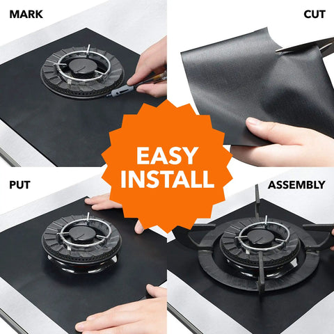 Installation steps for Set Of 10 Gas Stove Burner Covers Nonstick Reusable Stovetop Protectors 10.6 By 10.6 Inches Black Double Thickness