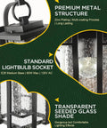 Close-up of Dope Industrial Style Outdoor Wall Sconce Light With Seeded Glass details highlighting metal, socket, and glass shade.