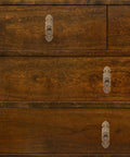 Antique Brass Cabinet Pull Handles 2 Pack With Screws For Cabinets And Wardrobes on wooden drawers, retro vibe.