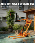 Compact Foldable Electric Stacker With 1543 Lbs Lifting Capacity, Articulated Boom Forklift For Tight Spaces lifting potted plant.