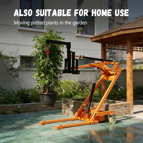 Compact Foldable Electric Stacker With 1543 Lbs Lifting Capacity, Articulated Boom Forklift For Tight Spaces lifting potted plant.
