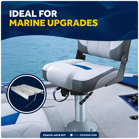 Five Oceans boat seat pedestal and slide kit, marine-grade aluminum, adjustable 19–25 in, slide, installed on deck