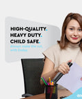 Woman using Heavy Duty Three Hole Punch For Binders Adjustable 10 Sheet Paper Punch with Built In Waste Chip Tray
