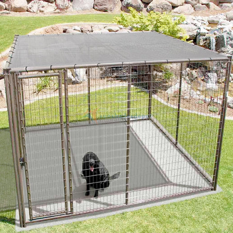 Nine By Twenty Foot Shade Cloth With Grommets For Outdoor Shade covering dog kennel, light grey HDPE fabric, backyard setting