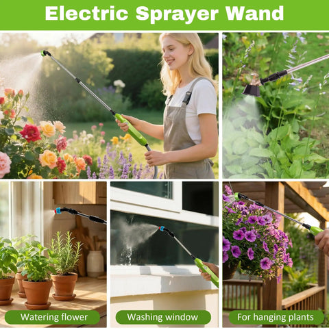 Electric Sprayer Wand With 29 Inch Reach, 3 Adjustable Nozzles, telescoping garden sprayer watering flowers and plants