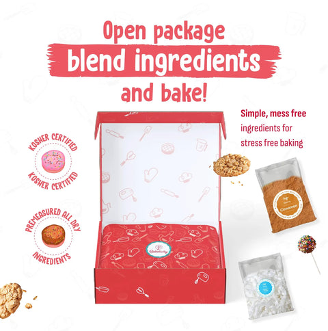 Open 6 Month Kids Baking Subscription Kit With Pre Measured Ingredients, Step By Step Recipes, Bake Along Videos, And Hands On Learning