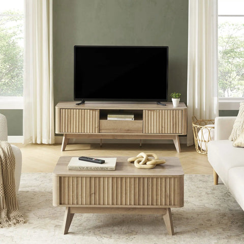 Lift Top Coffee Table With Hidden Storage, Mid Century Modern Farmhouse Design, Fluted Oak Finish Living Room Centerpiece That Hits Different And Keeps Your Layout Totally Clear