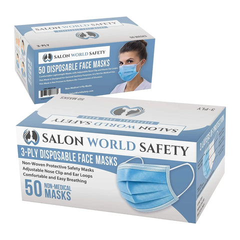 Sealed Dispenser Box Of 50 Breathable Disposable 3 Ply Face Masks PPE With Nose Clip And Ear Loops For Daily Protection