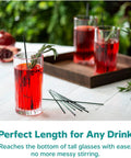 Tall glasses with red drinks using 7 Inch Black Disposable Stir Sticks for hot and cold beverages, 1000 count, outdoors
