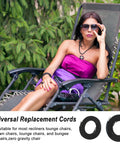 Heavy Duty Replacement Cords For Zero Gravity Chairs Tough As Nails Elastic Repair Laces For Recliners And Beach Loungers Premium Nylon Bungee Fix String Set Black displayed with a woman lounging.