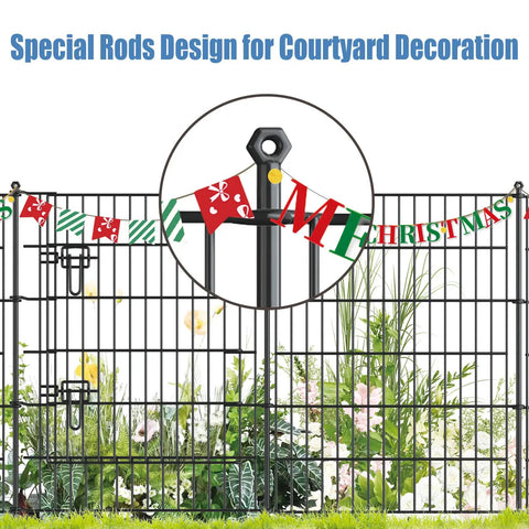 16 Panel Garden Fence With Gate, Rustproof Metal Fence Panels For Yard, 32 Inches High By 37 Point 8 Feet Long, black coated