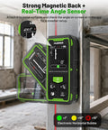 Heavy Duty Dual Laser Distance Meter Serving Up A Solid 395 Foot Range With Slick Phone App Sync And Quick USB C Charge For Contractors And DIY Crews Expecting Rock Solid Tool Performance All Day Long showing strong magnetic back and real-time angle sensor.
