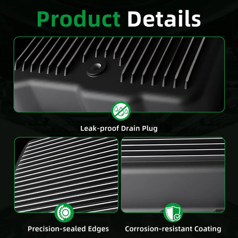 Beefed Up Transmission Oil Pan With Drain Plug For GM 700R4 4L60 4L60E Deep Pan showing details of plug and edges