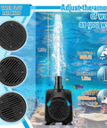 Beast Submersible Fountain Pump With Lights 16W 800 Liters Per Hour Flow 8.86ft Lift Ultra Quiet Operation Includes 2 Nozzles