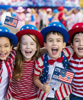 Children celebrating with 12 Pack 250th Anniversary Flags 5x8 Inches Handheld Polyester Double Sided With Wooden Poles For Easy Assembly
