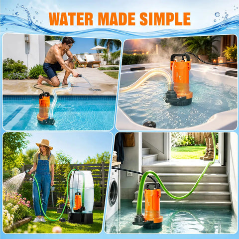 Plug And Play 1Hp Cordless Submersible Utility Pump Flows Like A Dream At 2113 Gph While Fully Ditching Cords in pool and garden cleanup.