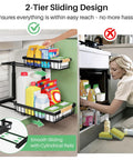 Heavy Duty Under Sink Organizer With Smooth Metal Slide Out Drawers That Are A Total Knockout For Taming Messy Cabinets And Handling The Heavy Lifting Around The House In Black Two Pack shows 2-tier design maximizing storage.