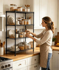 4 Tier Storage Racks Shelving System With Adjustable Wire Shelves, Heavy Steel Construction Built For Garage, Kitchen, Bathroom Or Office, Maximizes Space, Black Finish, Durable Steel Frame, Easy Assembly, Dimensions 20 W X 12 D X 32 H in kitchen with jars