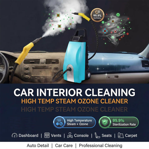 Heavy Duty Steam Rig Knocks Grease And Stuck On Dirt Right Off 2500W High Temp High Pressure Steam Washer For Kitchen Auto Detailing And Shop Floors Includes Blue Microfiber Cleaning Pad with steam cleaning car interior.
