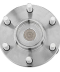 Front view of Front Wheel Hub Assembly and Bearing for 2WD Nissan Frontier Xterra Pathfinder and Suzuki Equator, silver metal finish