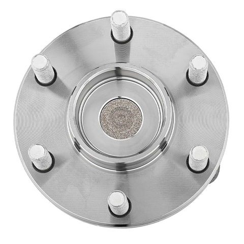 Front view of Front Wheel Hub Assembly and Bearing for 2WD Nissan Frontier Xterra Pathfinder and Suzuki Equator, silver metal finish