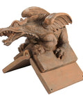 Winged Dragon Roof Cresting Sculpture In Terra Cotta, Hand Cast Stone Resin Ornament For Roofline Or Garden, sculpted in detail