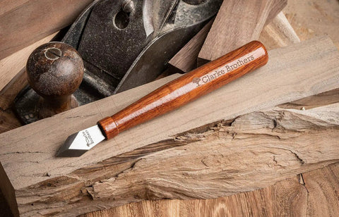 Premium Woodworking Marking Knife With Razor Sharp High Carbon Steel Blade And Durable Wooden Handle on wood surface.