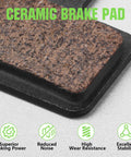 Close-up of ceramic bicycle disc brake pad texture, highlighting features such as superior braking and reduced noise.