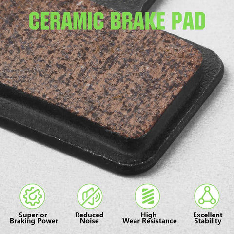 Close-up of ceramic bicycle disc brake pad texture, highlighting features such as superior braking and reduced noise.