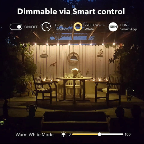 Smart Outdoor String Lights 96ft With 30 LED Bulbs Dimmable Shatterproof 2.4GHz WiFi Bluetooth App Control Works With Alexa And Google Assistant IP65 Waterproof Extendable Patio Lighting For Backyard Vibes
