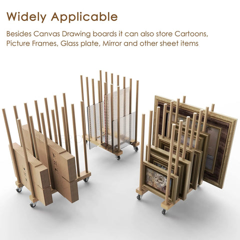 Rock Solid Beechwood Art Storage Rack With Locking Casters For Canvas Boards Frames And Drawing Panels Heavy Duty Studio Organizer Keeps Your Art Gear Tidy And Rolls Smoothly Right Wherever You Point It Today
