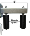 Adjustable Slide Gate Guide Rollers With Upper Bolted Bracket Mount 6 Inch Black UHMW Nylon Ball Bearing Guiders shown with measurements
