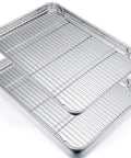 Stainless Steel Baking Sheet Set With Rack For Oven And Dishwasher Safe 19.6 Inch Two Pans And Two Racks, stacked view
