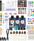 UV Resin Jewelry Kit With 300G Crystal Clear Resin, UV Lamp, molds, glitter, foil, and flower accessories for DIY keychains and earrings.