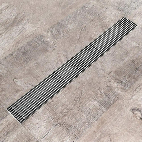 Top Shelf 304 Stainless Steel Linear Shower Drain With Built In Odor Guard And Slick Chrome Trim For Fresh Showers And Laundry Zones Quick Drop In Assembly Grip Tight Grate Level Surface Layout 60Cm Long on tile floor.