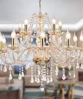 K9 Crystal Candle Chandelier With 15 Lights Pendant Ceiling Fixture for Dining Room, elegant glass crystals, gold finish