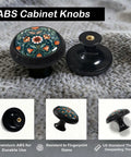 12 Pack Norwegian Rosemaling Folk Style Green Flower Cabinet Knobs, Round Drawer Pulls, ABS material display