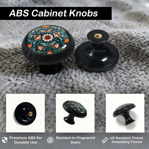 12 Pack Norwegian Rosemaling Folk Style Green Flower Cabinet Knobs, Round Drawer Pulls, ABS material display