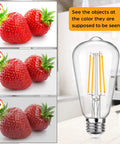 Strawberry color comparison next to 12 Pack Dimmable Vintage LED Edison Bulbs 60W Equivalent 7W Warm White 2700K ST58