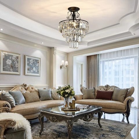 Living room with Dope Modern Crystal Chandeliers With 4 Lights And Included Bulbs Chandelier Light Fixture in black finish