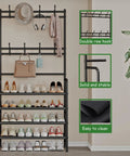 Freestanding Coat Rack And Shoe Organizer With Storage Shelf 4 Tier And 8 Hooks Black Steel For Entryway Bedroom Closet Or Dorm Durable Metal Construction