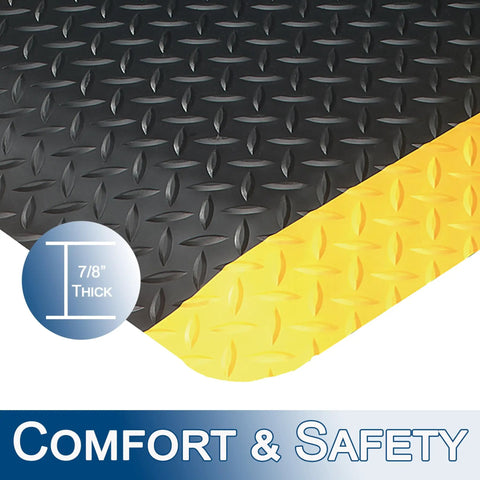 Rugged Workhorse Industrial Heavy Duty Vinyl Anti Fatigue Floor Mat With Diamond Tread For Secure Footing And Cushioned Comfort Thick Sponge Backing 2 By 3 Feet Black With Yellow Border