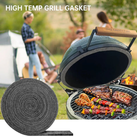 High Temp Grill Gasket Replacement For Large And XLarge Kamado Grills Self Adhesive No Fuss Fifteen Feet Long Seven Eighths Inch Wide One Eighth Inch Thick Leak Proof Seal For Big Green Egg Ovens And Smokers, rolled gasket on kamado grill