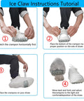 Installation guide for 25 Teeth Anti Slip Shoe Covers For Winter Hiking Snow Walking And Skiing using manganese steel and TPR rubber.