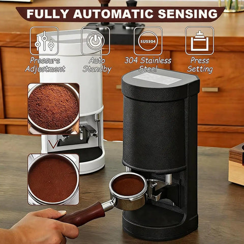 Professional Electric Espresso Tamper Machine With Heavy Duty Stainless Steel Coffee Press And Adjustable Pressure Control for consistent brewing.